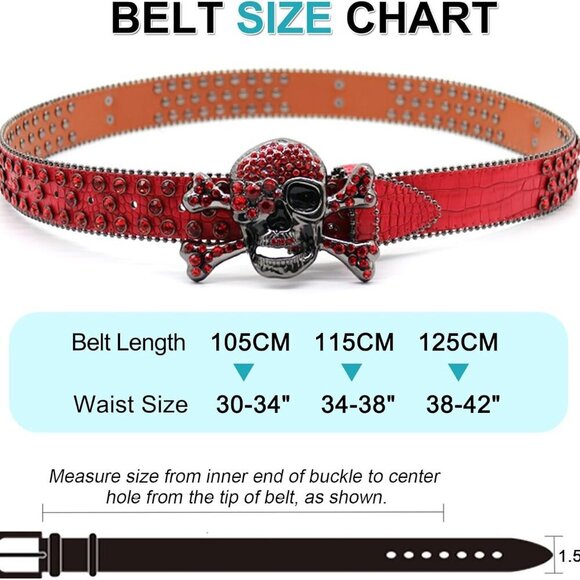 Rhinestone Skull Belt Men Women Skull Rhinestone Belt Studded Punk Y2k Belts Wes - Picture 3 of 7